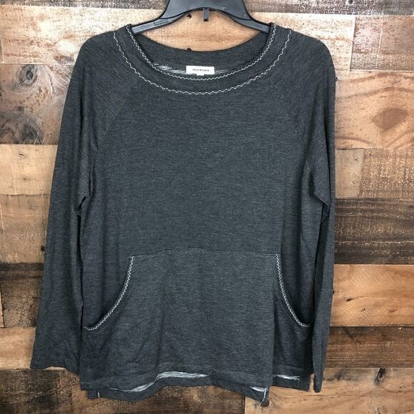 Max Studio Blouse Long Sleeve Dark Grey Kangaroo Pocket Side Slits Small - Picture 7 of 16